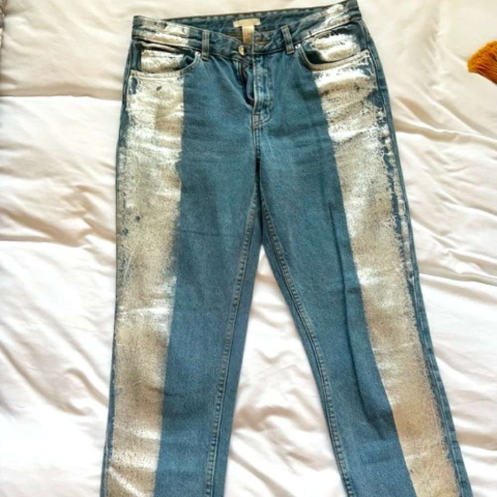 Zara Cropped Metallic Silver Jeans sz 26